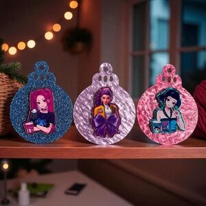 K-Pop Huntrix Demon Hunters Glittery Holiday Ornament Set - Blue, Purple, Pink
